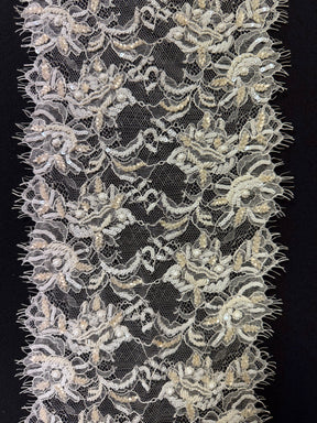 Bordure perlée et à paillettes indienne, ivoire - T453