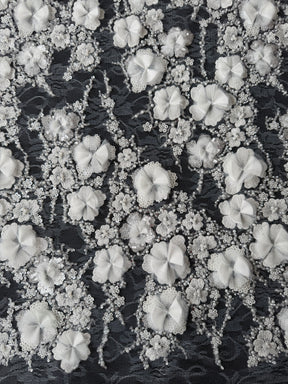 Tulle ivoire brodé de perles en 3D - EB1106