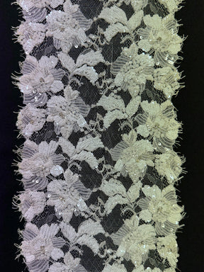 Bordure à perles et sequins indienne Ivoire/Argent - T451