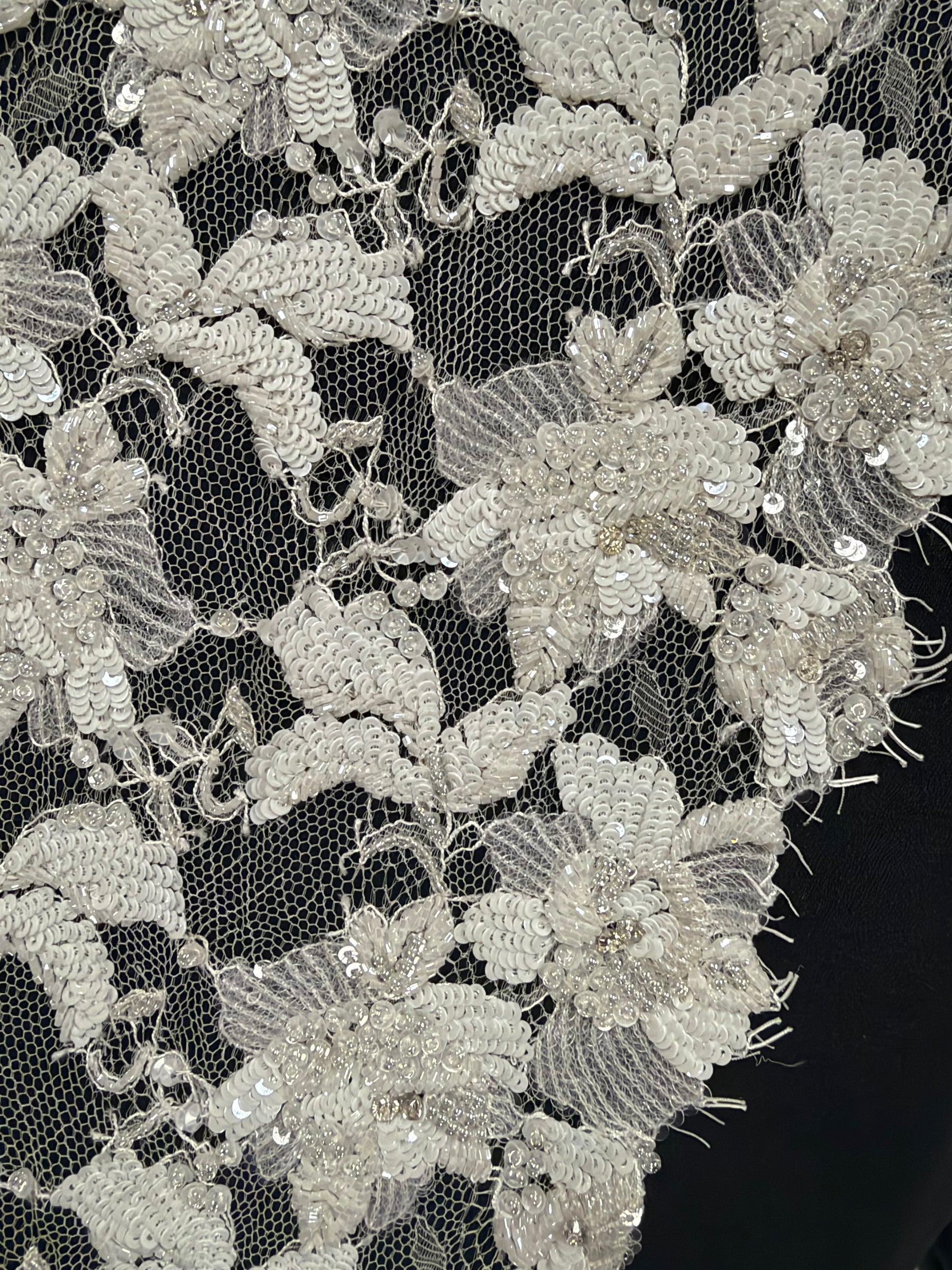 Bordure à perles et sequins indienne Ivoire/Argent - T451
