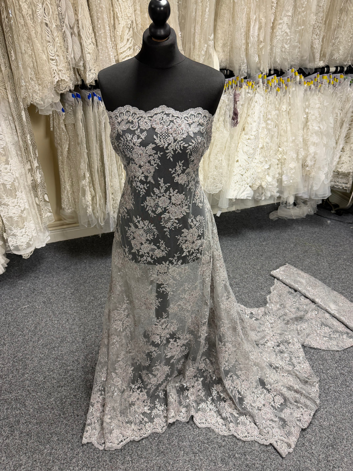 Grey Beaded Lace - P592