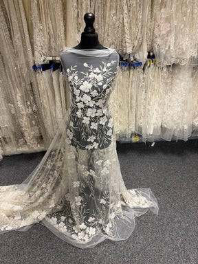 Tulle brodé perlé ivoire - EB1080