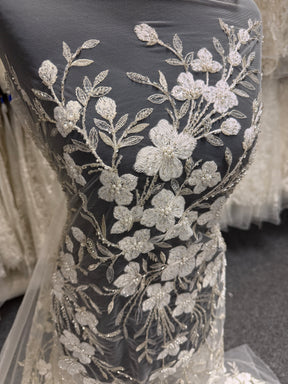 Tulle brodé perlé ivoire - EB1080