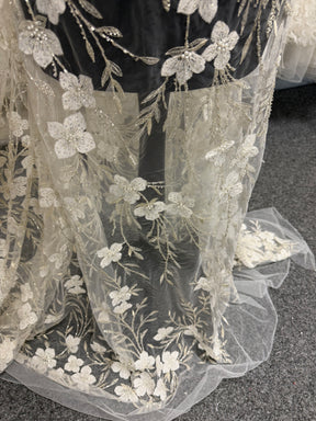 Tulle brodé perlé ivoire - EB1080