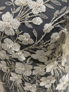 Tulle brodé perlé ivoire - EB1080