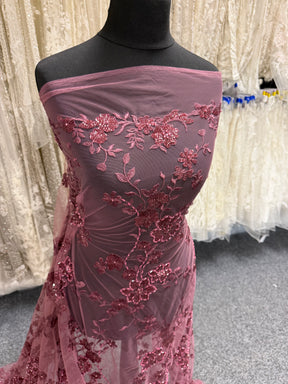 Tulle brodé de perles haricot rouge - EB1090