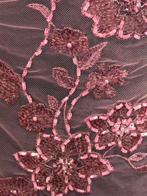 Tulle brodé de perles haricot rouge - EB1090