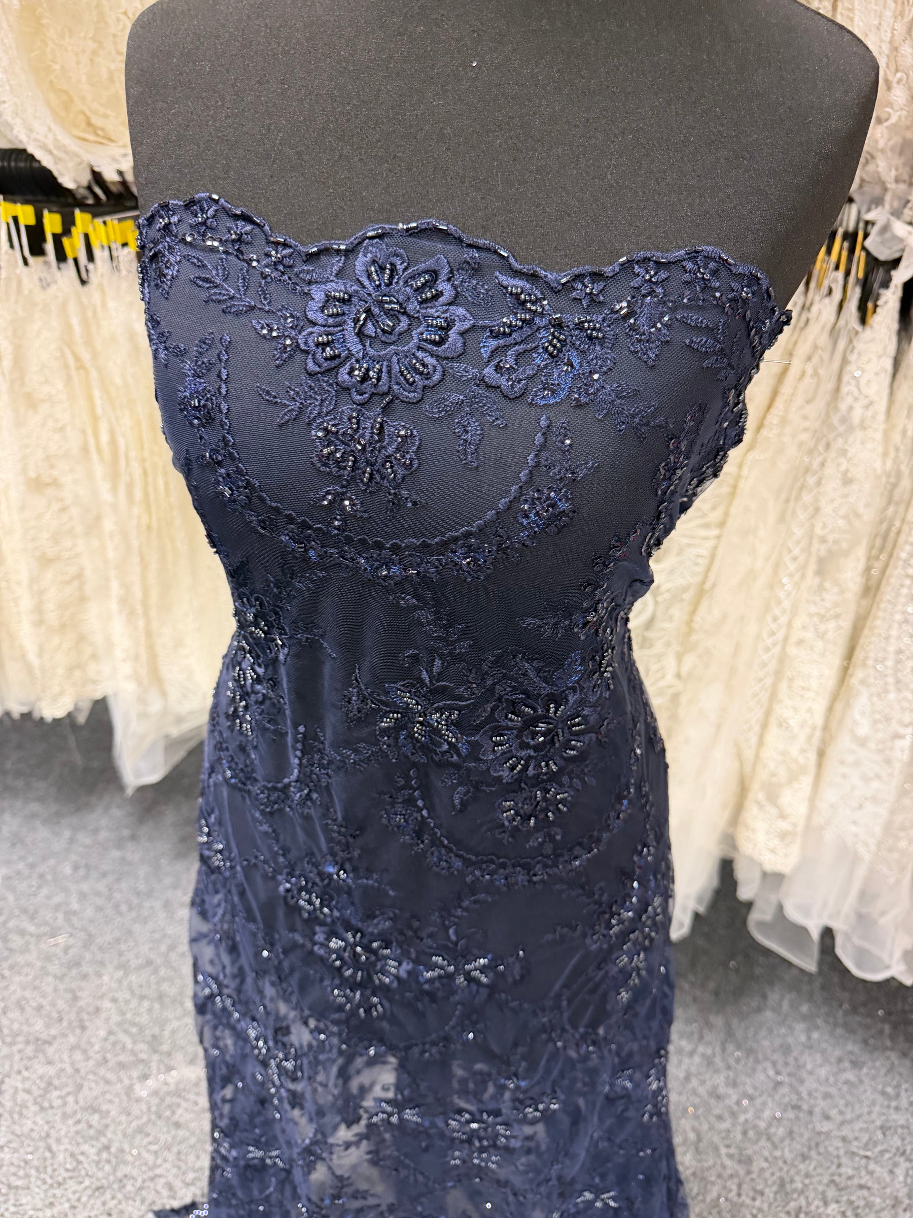Navy Beaded Embroidery Lace - P593