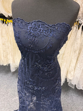Navy Beaded Embroidery Lace - P593