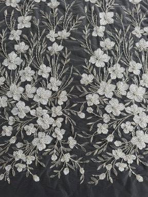Tulle brodé perlé ivoire - EB1080