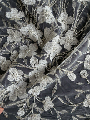 Tulle brodé perlé ivoire - EB1080
