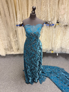 Dentelle en velours 3D turquoise - EB3023