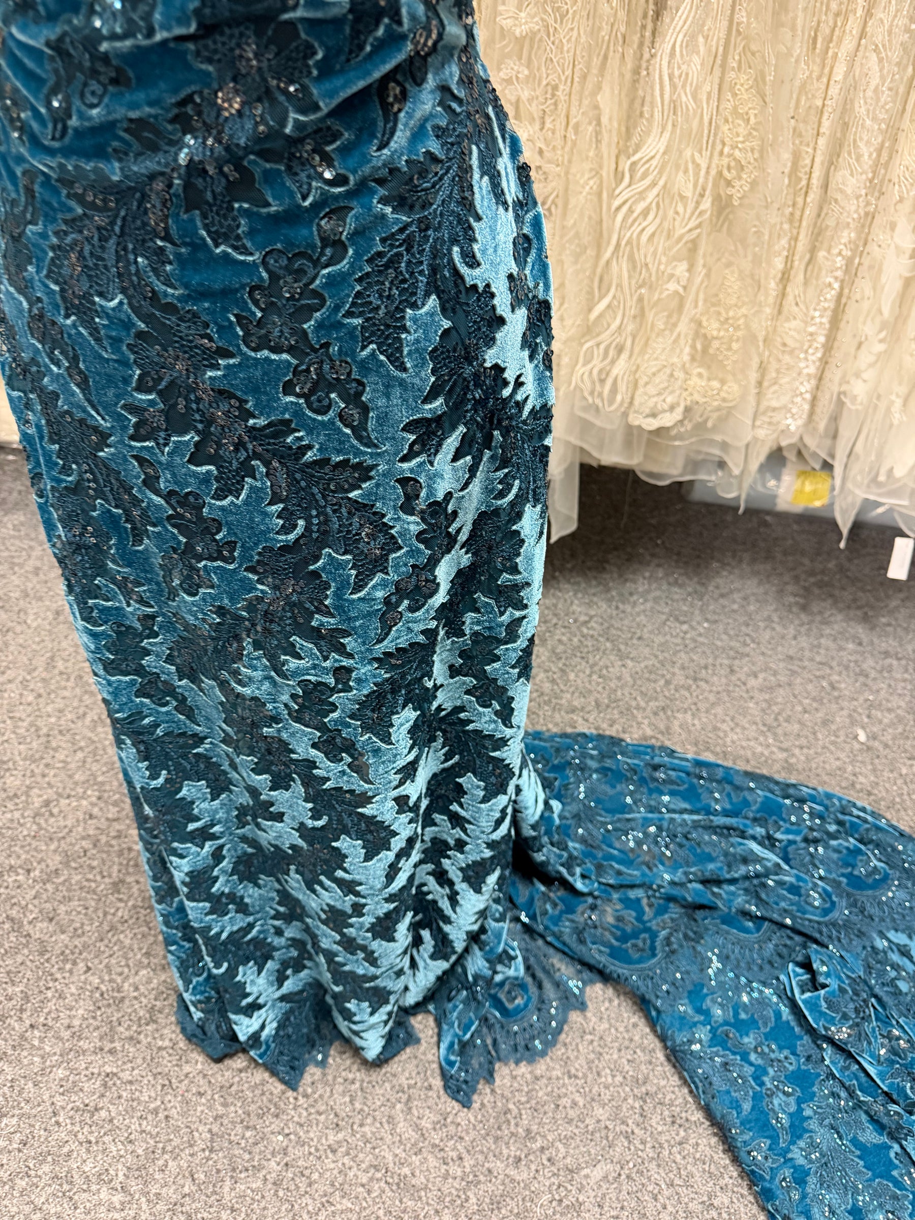 Dentelle en velours 3D turquoise - EB3023