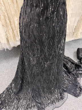 Tulle noir brodé de perles - EB1089