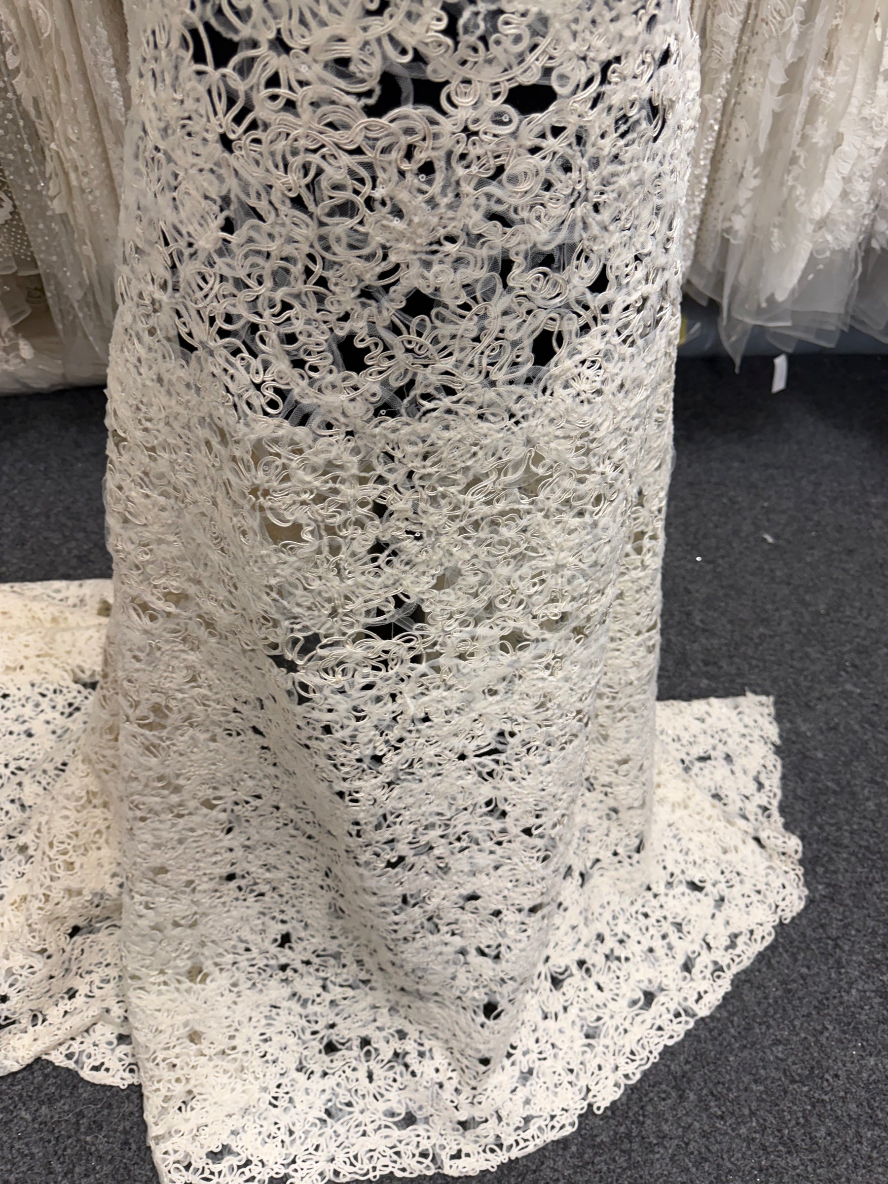 Ivory Sequin Abstract Lace - P870