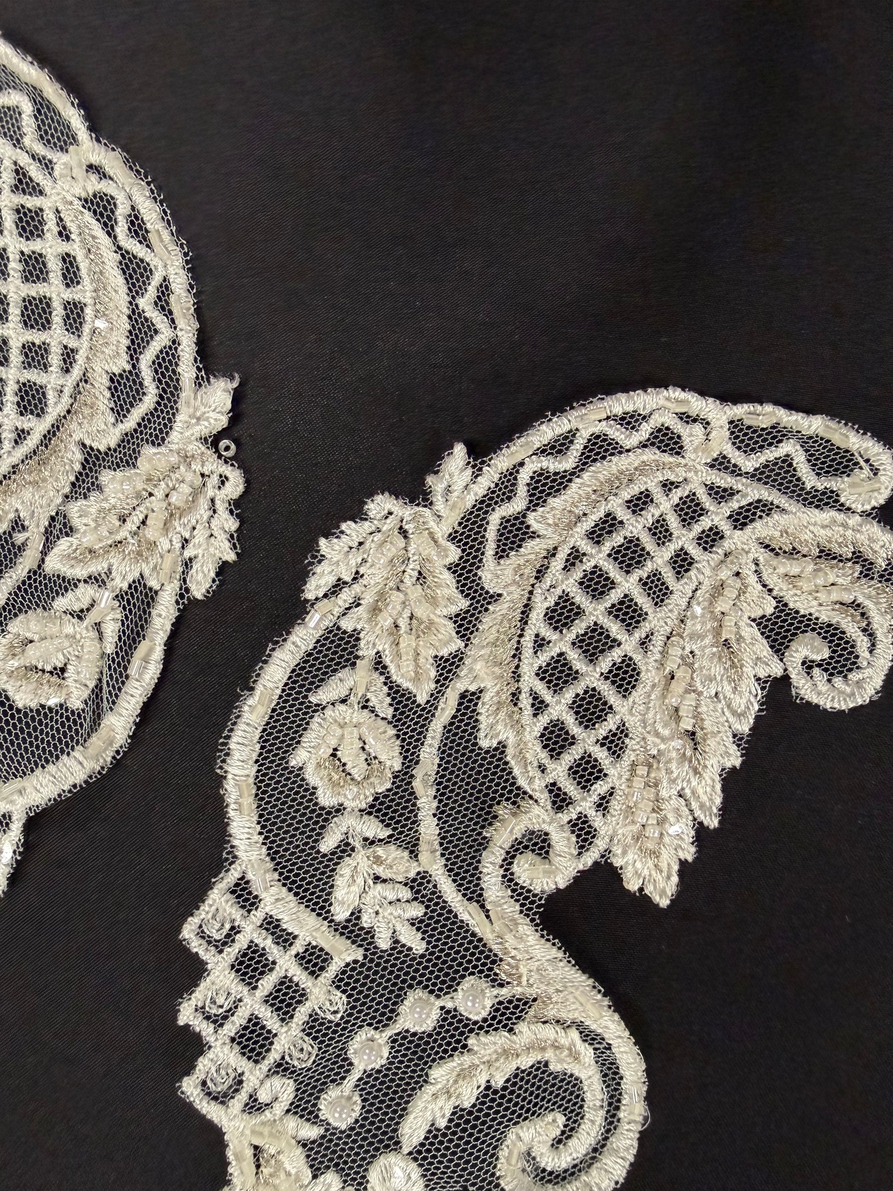 Ivory Beaded Lace Appliques - T550