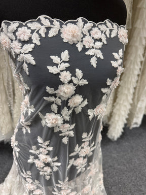 Ivory and Pink Embroidered Lace - P409