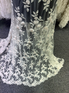 Ivory and Pink Embroidered Lace - P409