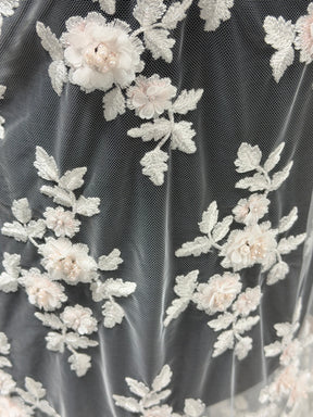 Ivory and Pink Embroidered Lace - P409
