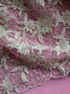 Dentelle florale perlée ivoire - Irke