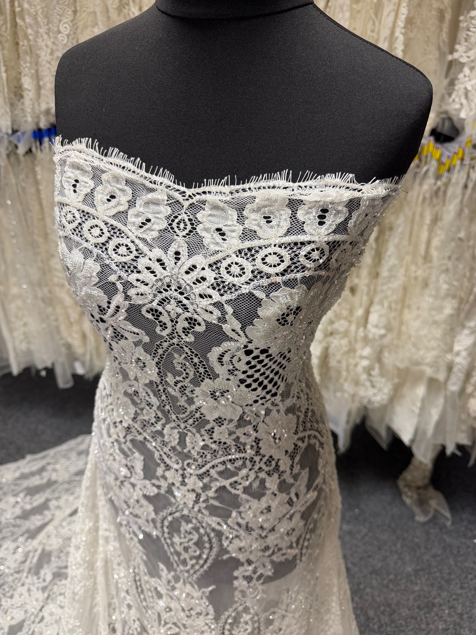 Dentelle Raschel perlée à la main ivoire - James