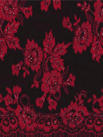Dentelle française perlée violet/rouge - LA3001