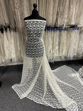 Dentelle florale brodée ivoire - Lizzy