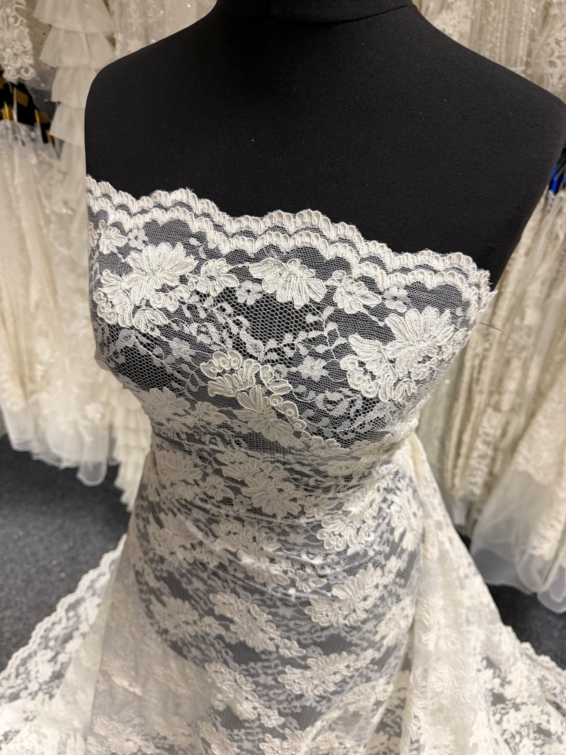 Dentelle de mariage ivoire pâle à cordon - P379