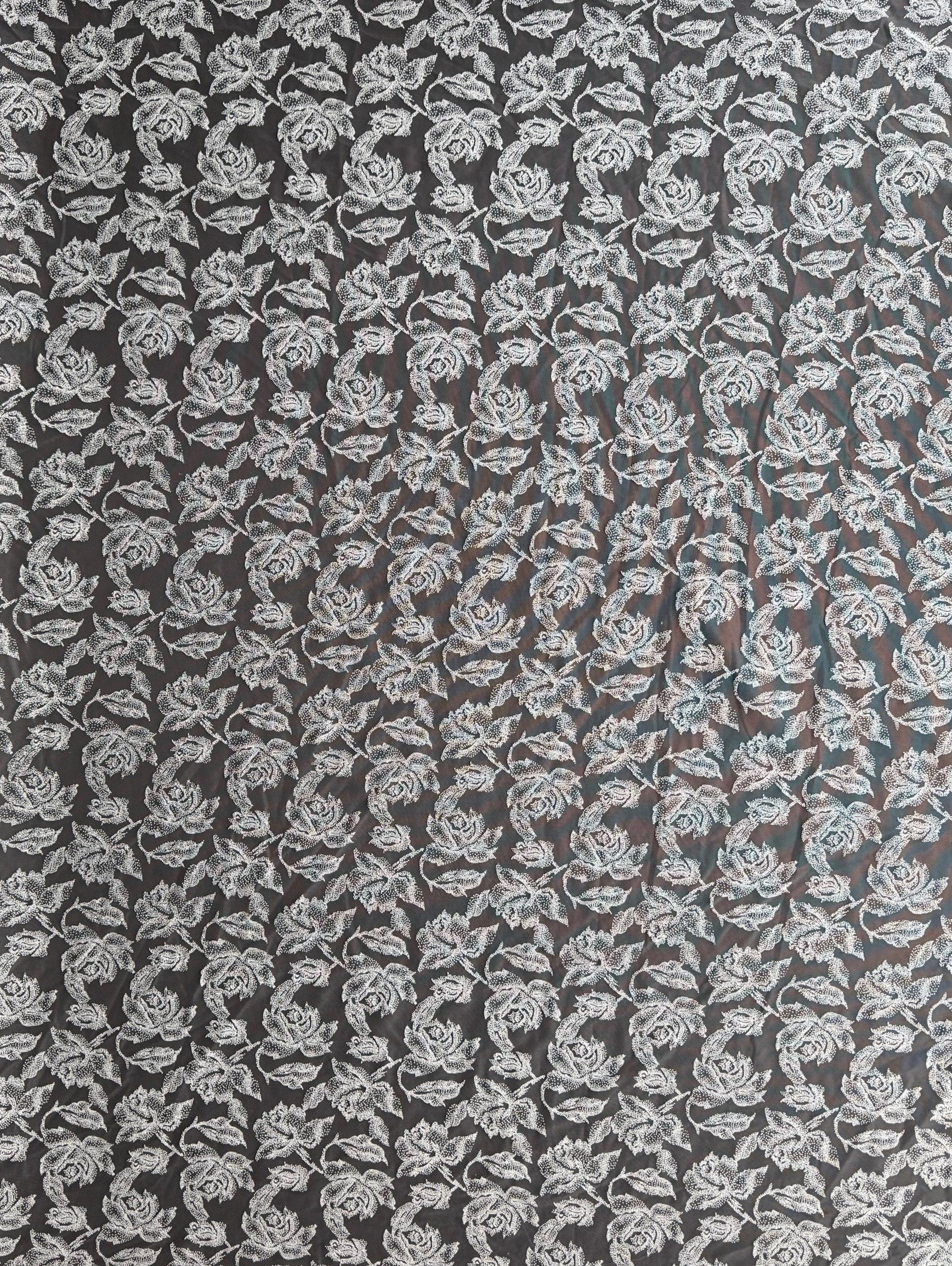 Dentelle florale ivoire à motif floqué français - Rebelle