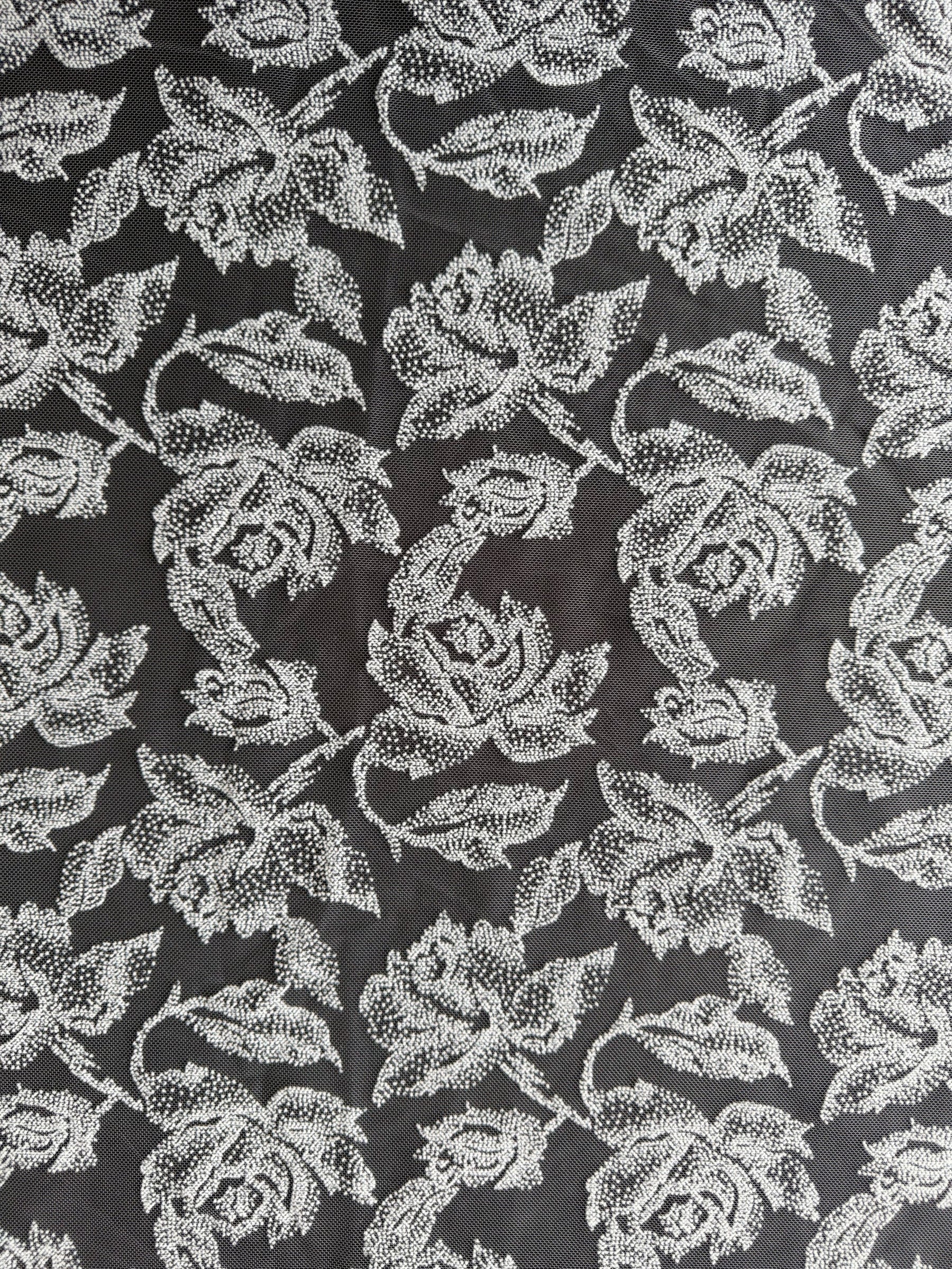 Dentelle florale ivoire à motif floqué français - Rebelle