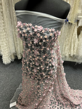 Dentelle rose brodée 3D - Savinder