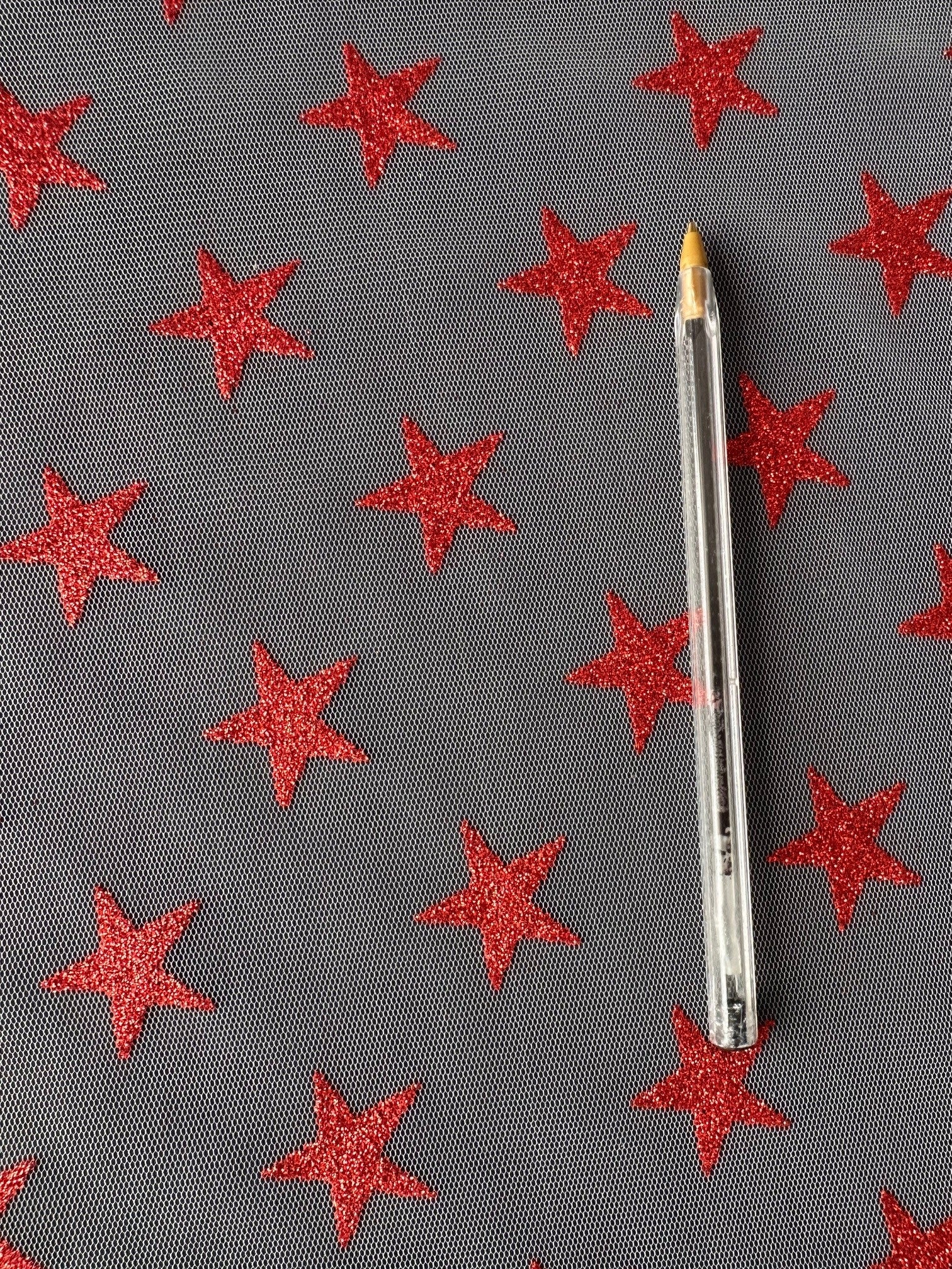 Tulle Étoile Rouge - Paillettes