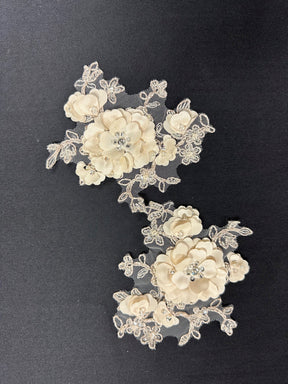 Champagne Beaded 3D Lace Appliques - T286
