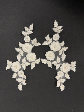 Appliques en dentelle perlée 3D Ivoire - T656