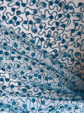 Tulle à sequins brodé turquoise – EB3001