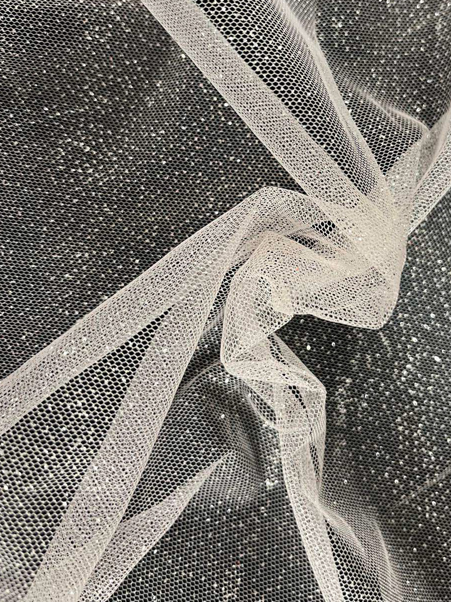 Tulle Rose Pailleté Argenté - TU0053