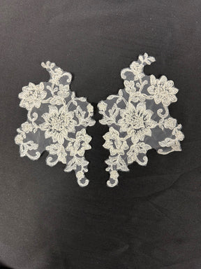 Appliques en dentelle ivoire perlée et cordée - Ziggurat (appliques CF Zara)