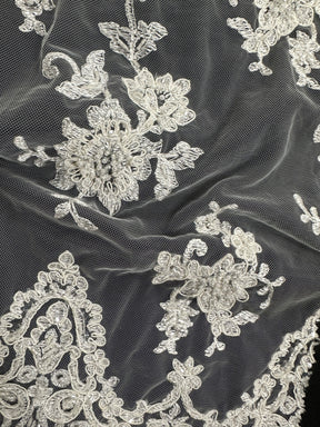 Dentelle ivoire perlée et cordée - Ziggurat (Dentelle CF Zara) 