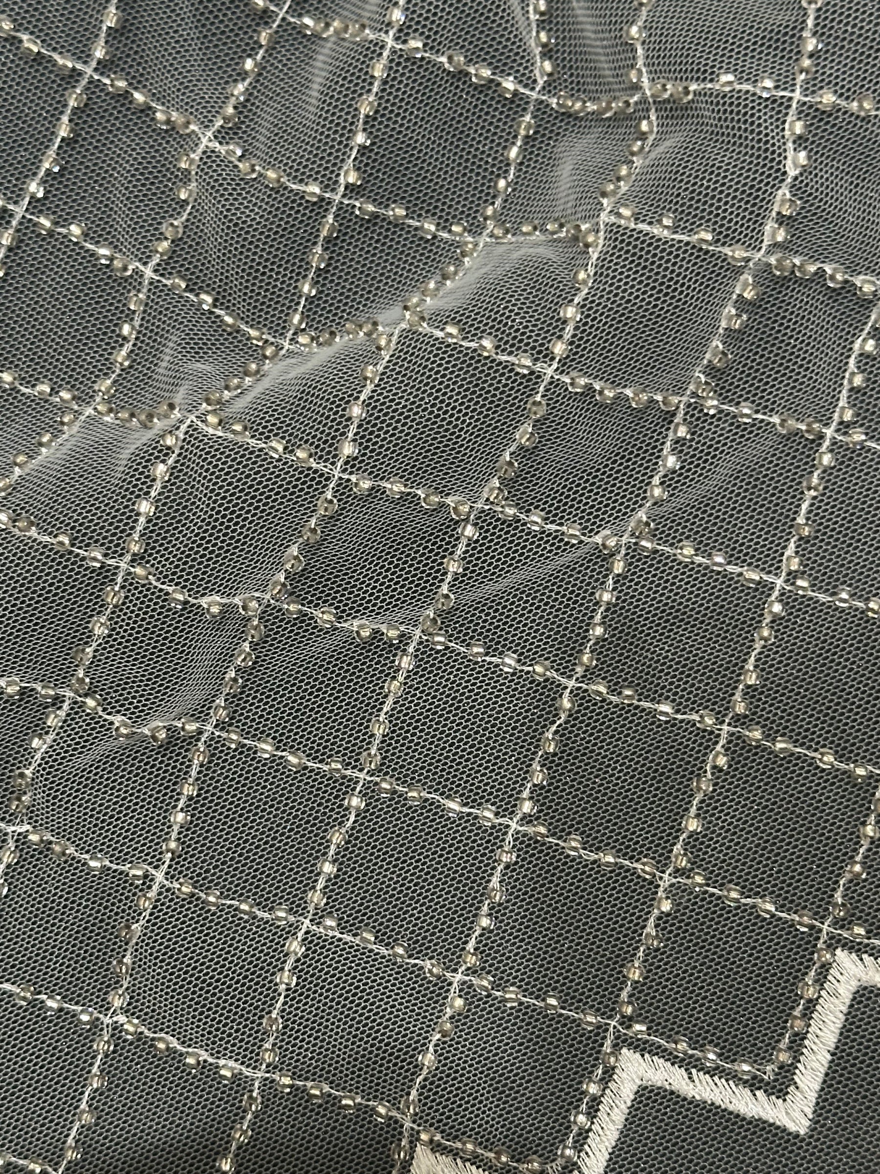 Dentelle à treillis perlée ivoire - Apaisement (CF Penelope)