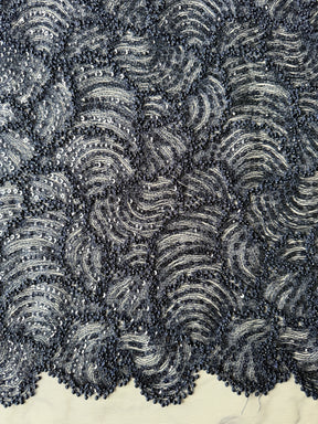Tulle brodé de perles 3D bleu marine - EB1021