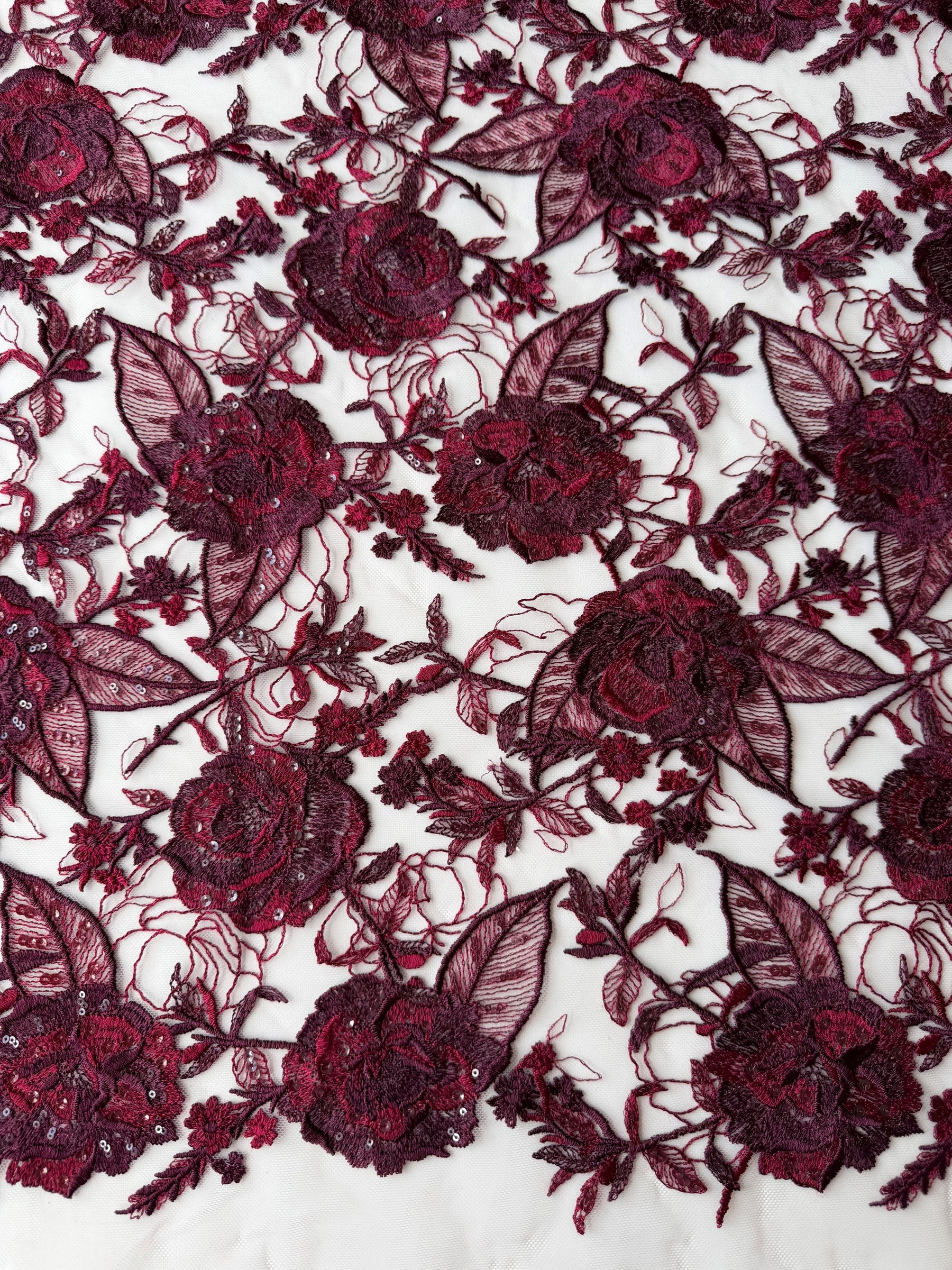 Dentelle à sequins brodée couleur vin – EB3059
