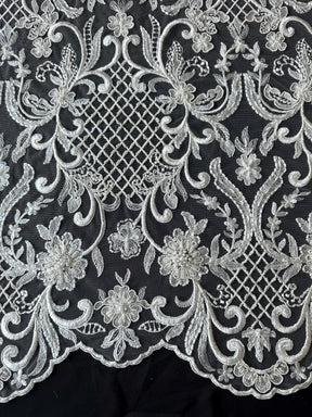 Dentelle à treillis perlée ivoire - Zorb 