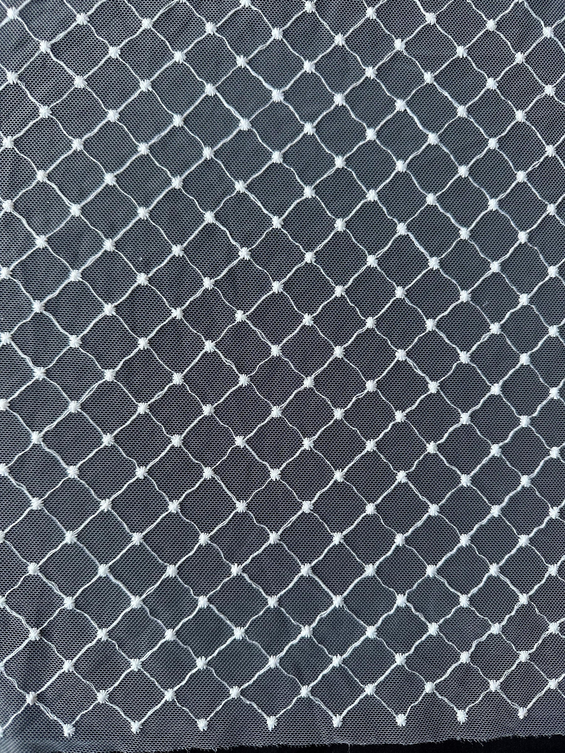 Dentelle à treillis brodée ivoire - Quadira