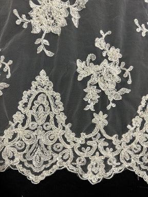 Dentelle ivoire perlée et cordée - Ziggurat (Dentelle CF Zara) 