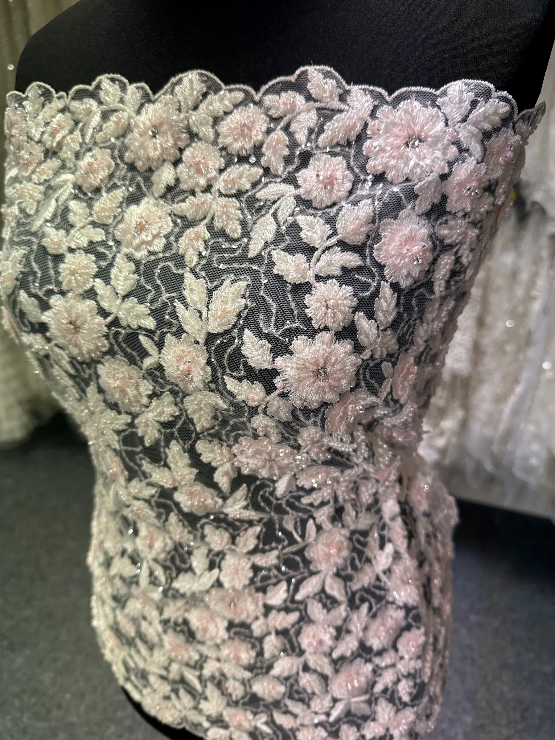 Ivory and Pink Beaded Lace - Cantida