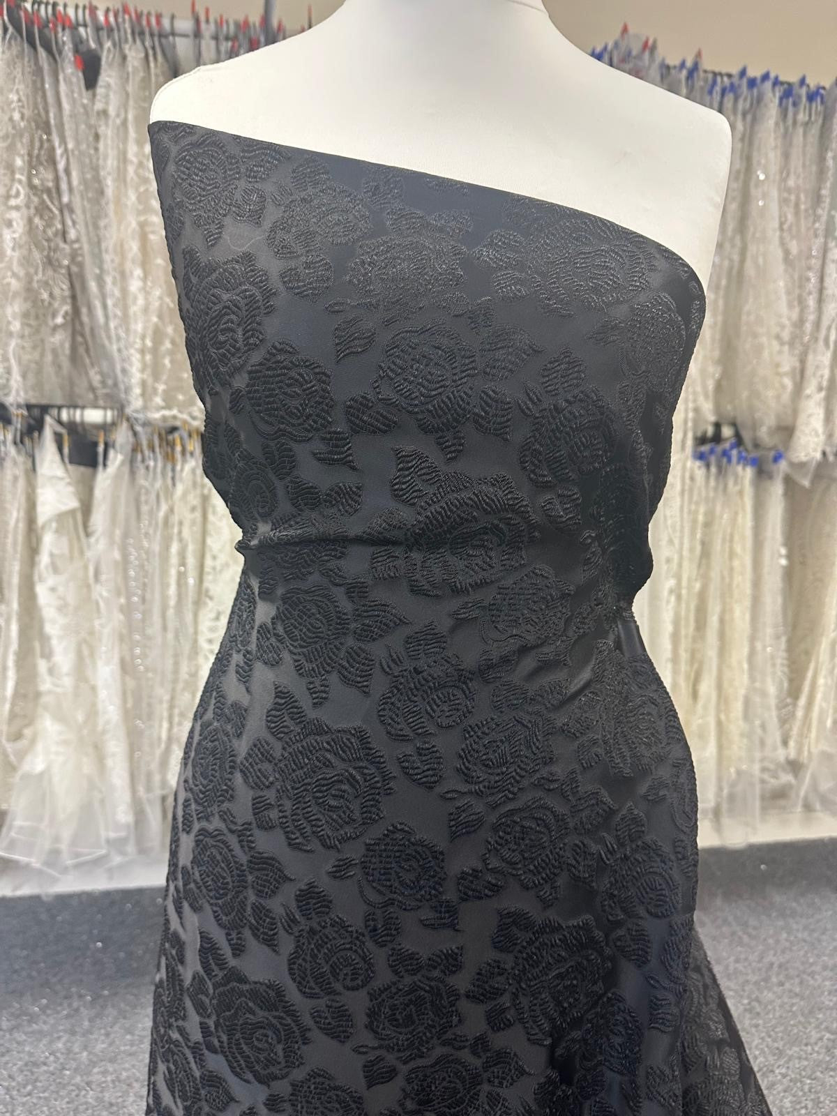 Brocart Jacquard Noir - Fleur