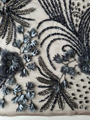 Navy Blue Beaded Lace - Edie