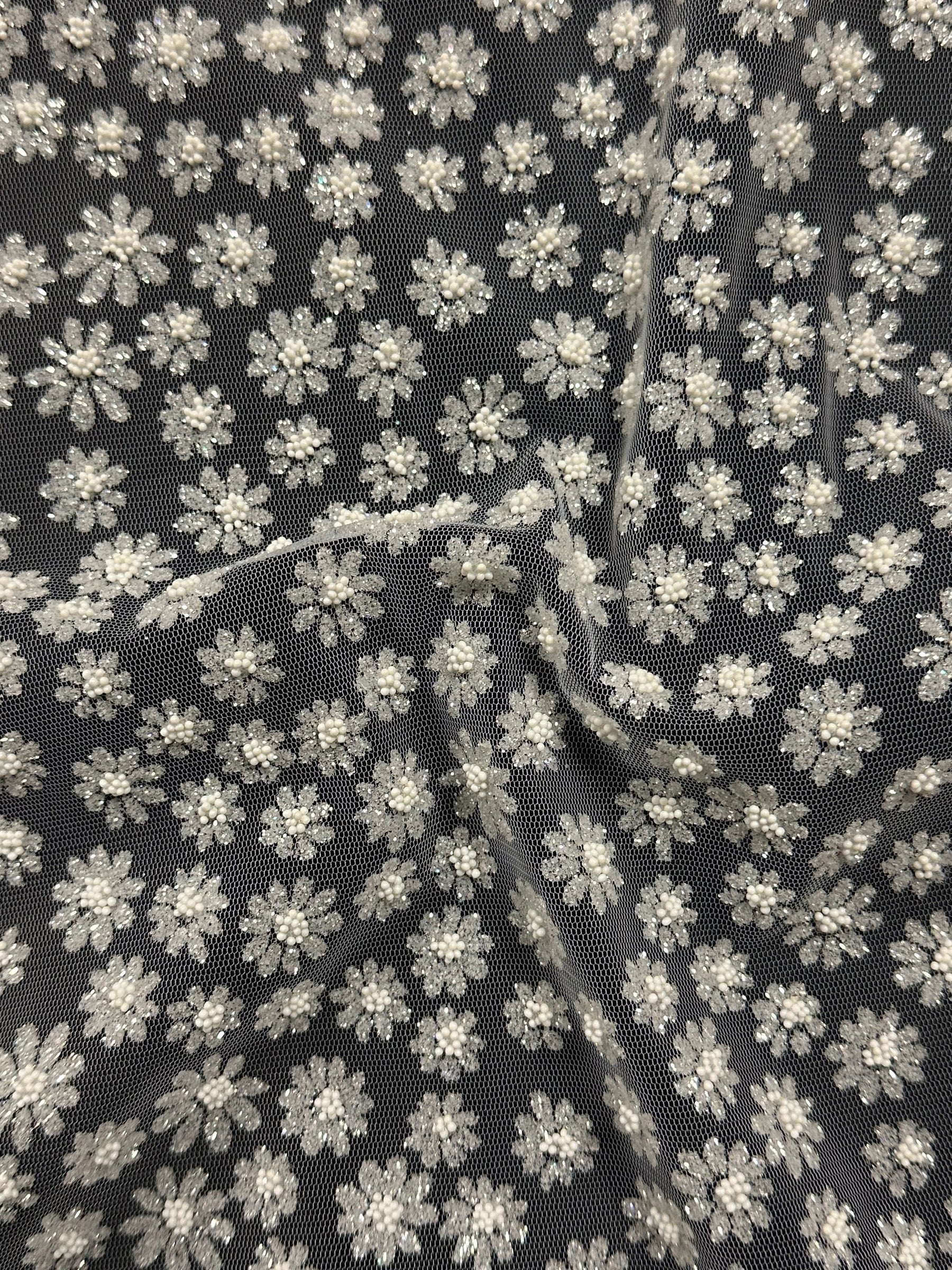 Tulle à paillettes blanches à fleurs - Joanne (CF)