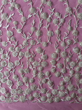 Dentelle brodée ivoire et rose - Zillah