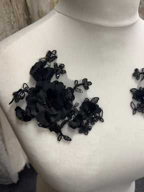 Black Beaded 3D Lace Appliques - T286